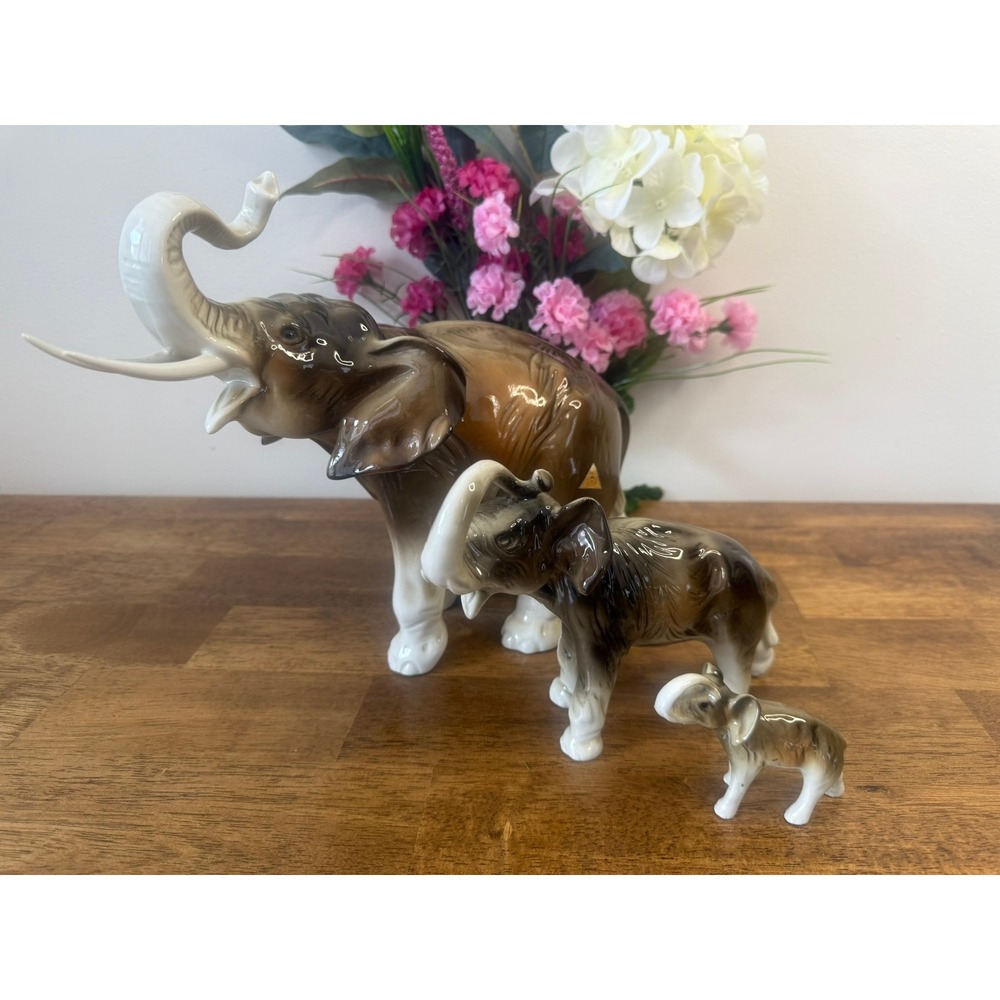 Royal‎ Dux Elephant Figurine Set Large Porcelain Czechoslovakia Vintage